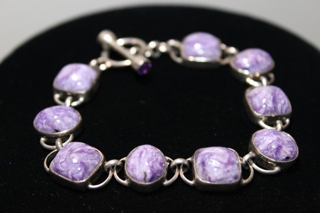 purple stone and sterling silver bracelet